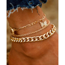 3pcs Stackable Butterfly Chain Ankles Set - gold