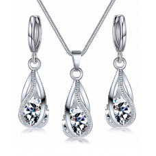 3pcs Zircon Crystal Rhinestone Water Drop Earrings & Necklace Jewelry Set - white