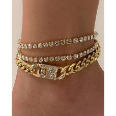 3PCS/Set Layered Lock Pattern Chain Anklets - gold