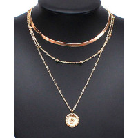 3PCS/Set Multi-Layer Beaded Floral Pendant Chain Necklaces - gold