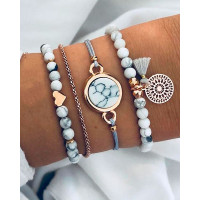 4pcs Bohemian Beaded Turquoise Heart Bracelets Set - white