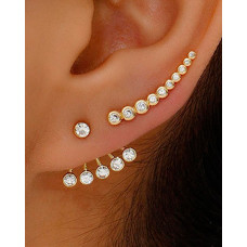 4pcs Faux Zircon Stud Earrings & Ear Climbers Set - gold