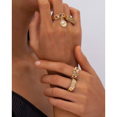 4PCS Floral & Lock Design Studded Rings Set - gold