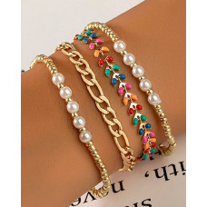 4PCS Herringbone Pearls Decor Chain Bracelets Set - Multicolor