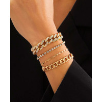 4pcs Rhinestone Hollow Out Geometric Bracelet Set - gold