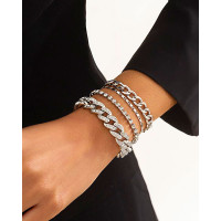 4pcs Rhinestone Hollow Out Geometric Bracelet Set - silver