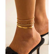 4pcs Simple Snake Bone Beaded Chain Anklet - gold