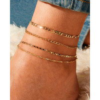 4pcs Stackable Minimalist Beach Chain Anklets Set - gold