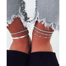 5PC Simple Chain Anklet - silver