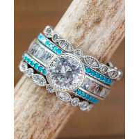 5pcs Bohemian Crystal Stone Matching Wedding Rings Set - silver