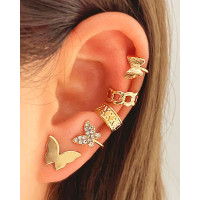 5pcs Butterfly Shaped Ear Cuffs & Earrings Set - gold