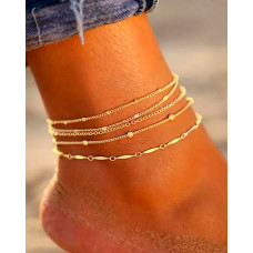 5pcs Minimalist Beaded Chain Anklet - gold