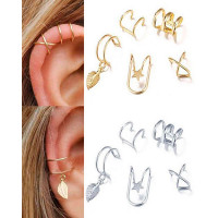 5pcs Minimalist Non-Piercing Cartilage Clip Cross Helix Ear Cuffs Set - gold