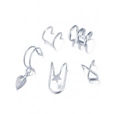 5pcs Minimalist Non-Piercing Cartilage Clip Cross Helix Ear Cuffs Set - silver