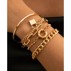 5pcs Multi-layer Geometric Lock Toggle Chain Bracelets Set - gold