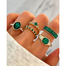 5pcs Vintage Geometric Stone Stackable Rings Set - style1