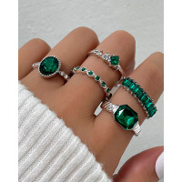 5pcs Vintage Geometric Stone Stackable Rings Set - style2