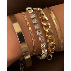 5pcs Women's Fashion Gorgeous Faux Diamond Geometric Cutout Bracelets Set - gold