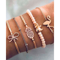 5PCS/Set Flamingo Hollow Out Pineapple Bowknot Bracelets - gold