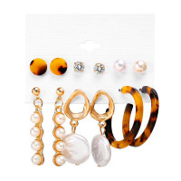 6 Pairs Beaded Hoop Ear Cuff Earring Set - style1