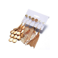 6 Pairs Beaded Hoop Tassel Ear Cuff Earring Set - style5