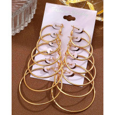 6Pairs Geometric Minimalist Hoop Earrings Set - gold