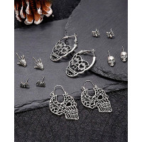 6Pairs Halloween Hollow Skull Head Stud Earrings Set - silver