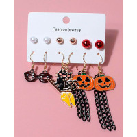 6Pairs Halloween Pumpkin Ghost Cat Earrings Set - style1