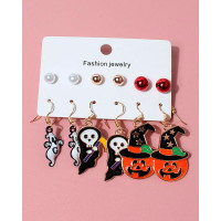 6Pairs Halloween Pumpkin Ghost Cat Earrings Set - style2