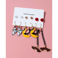 6Pairs Halloween Pumpkin Ghost Cat Earrings Set - style3