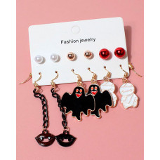 6Pairs Halloween Pumpkin Ghost Cat Earrings Set - style4