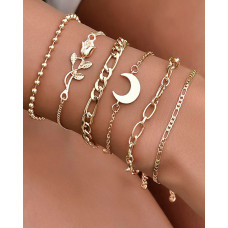 6PCS Rose Moon Pattern Charm Chain Bracelet - gold