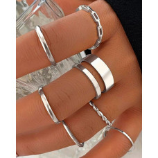 7pcs Simple Trendy Stackable Geometric Rings Set - silver