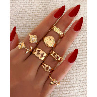 8PCS Minimalist Pearls Decor Ring Set - gold