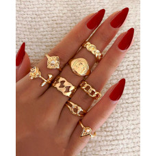 8PCS Minimalist Pearls Decor Ring Set - gold