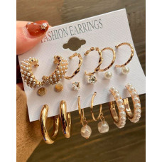 9Pairs Rhinestone Decor Hoop Earrings Set - gold