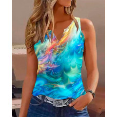 Abstract Print Buttoned Casual Tank Top - Multicolor