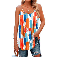 Abstract Print Colorblock Ruched Cami Top - Multicolor