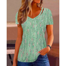 Abstract Print Cutout Casual Top - green