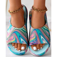 Abstract Print Non Slip Summer Beach Slippers - blue