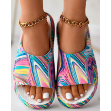 Abstract Print Non Slip Summer Beach Slippers - Multicolor