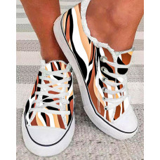 Abstract Print Raw Hem Lace-up Sneakers - brown