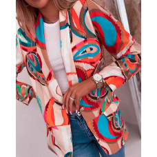 Abstract Print Shawl Collar Blazer - Multicolor