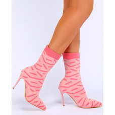 Abstract Print Stiletto Heel Ankle Boots - pink