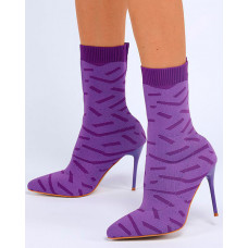 Abstract Print Stiletto Heel Ankle Boots - purple