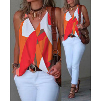 All Over Print Halter Wrap Tank Top - orange