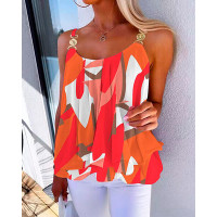 All Over Print Ruffle Hem Tank Top - orange