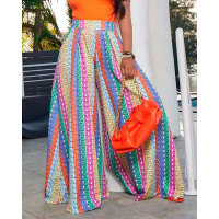 Allover Print Pleated Detail Wide Leg Pants - Multicolor