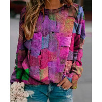 Allover Print Round Neck Long Sleeve Sweatshirt - purple