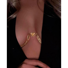 Allover Rhinestone Butterfly Pattern Bra Body Chain - gold